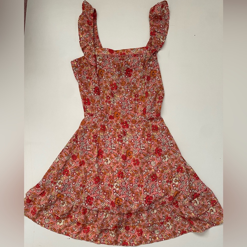 💚3/$15💚 Small Sienna Sky Floral mini summer sun dress, sleeveless ruffles coral